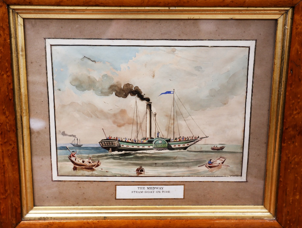 English School (19th Century) The Medway Steam Boat on Fire transforming watercolour, 16 x 22.5cm - Image 2 of 6