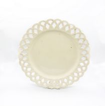 A large round creamware  platter with a basket weave rim  Circa 1780. Size. 35cm diameter.