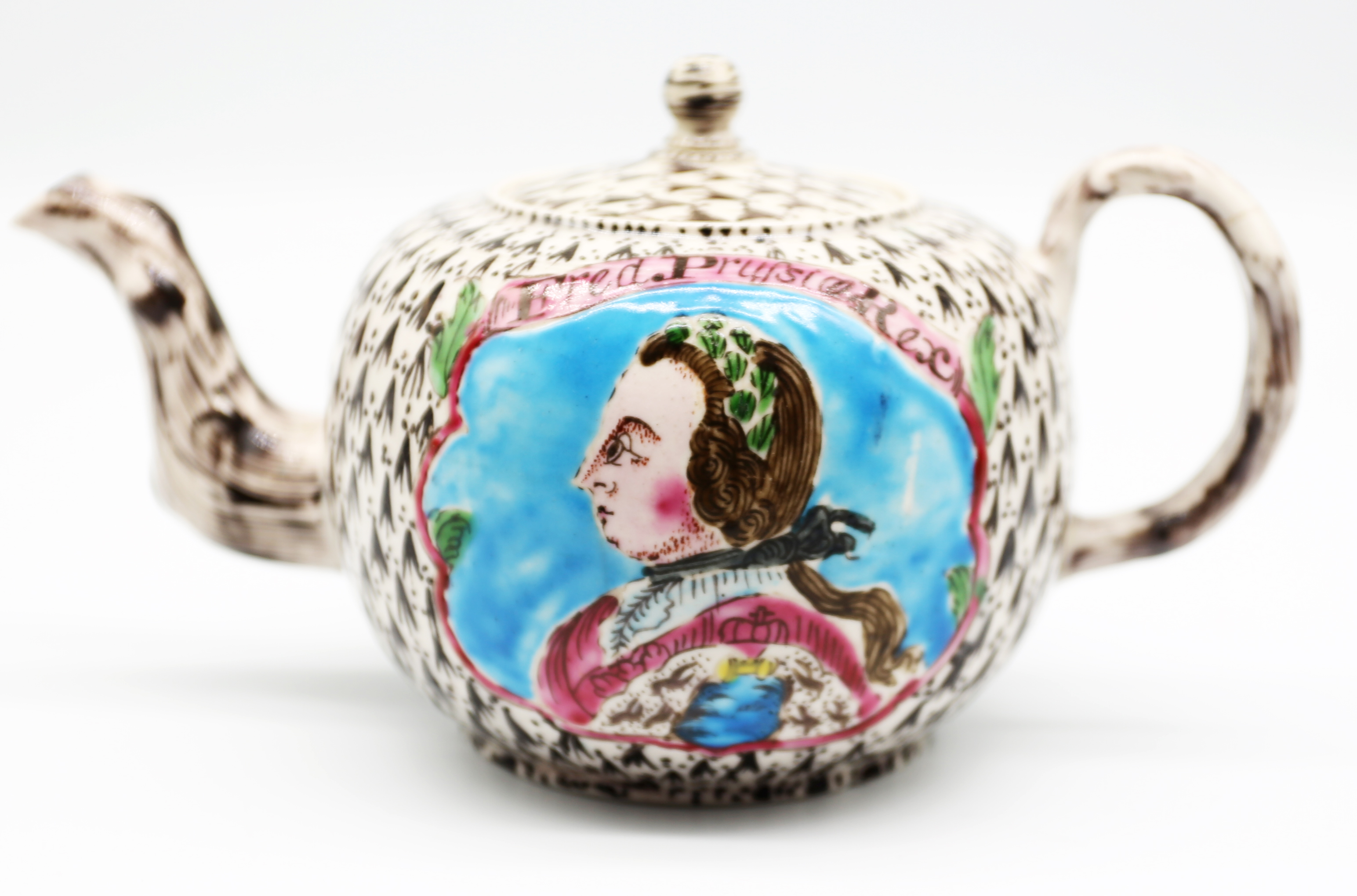 A Staffordshire salt glaze globular teapot and cover with a crab stock handle and spout. - Image 12 of 14