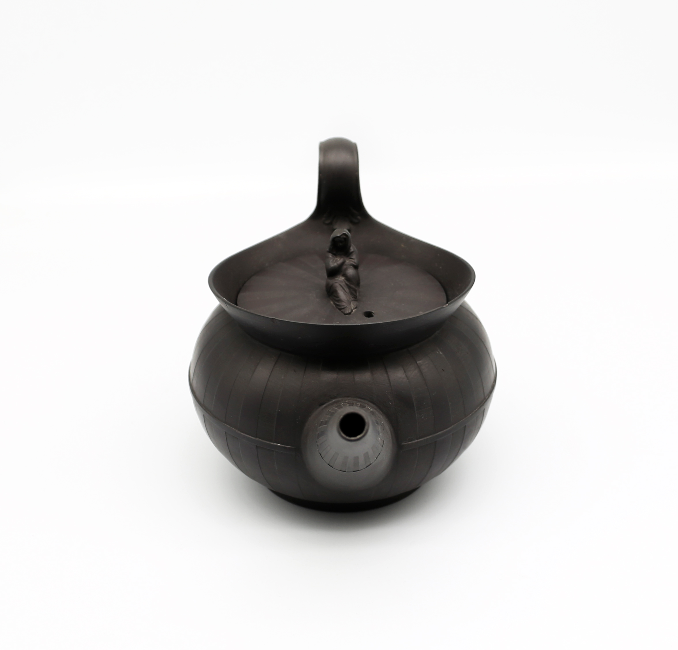 A Wedgwood black basalt teapot and cover with a flared lip.  The cover has a widow finial. - Image 4 of 16