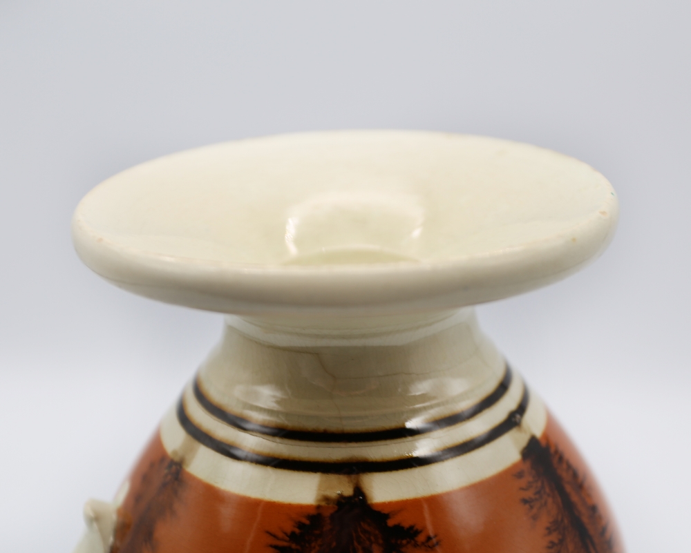 A creamware Mocha footed jug, dark terracotta with black feathered trees and green and brown - Image 9 of 9