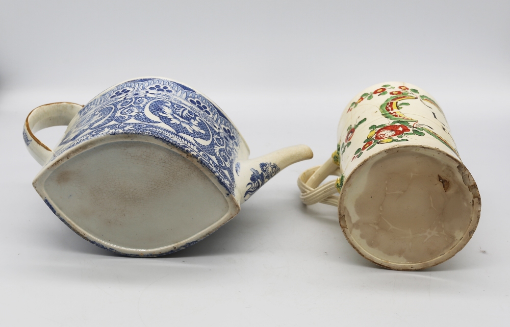 A Leeds creamware mug painted with flower sprays and an inscription LP 1775, with twisted strap - Image 4 of 6