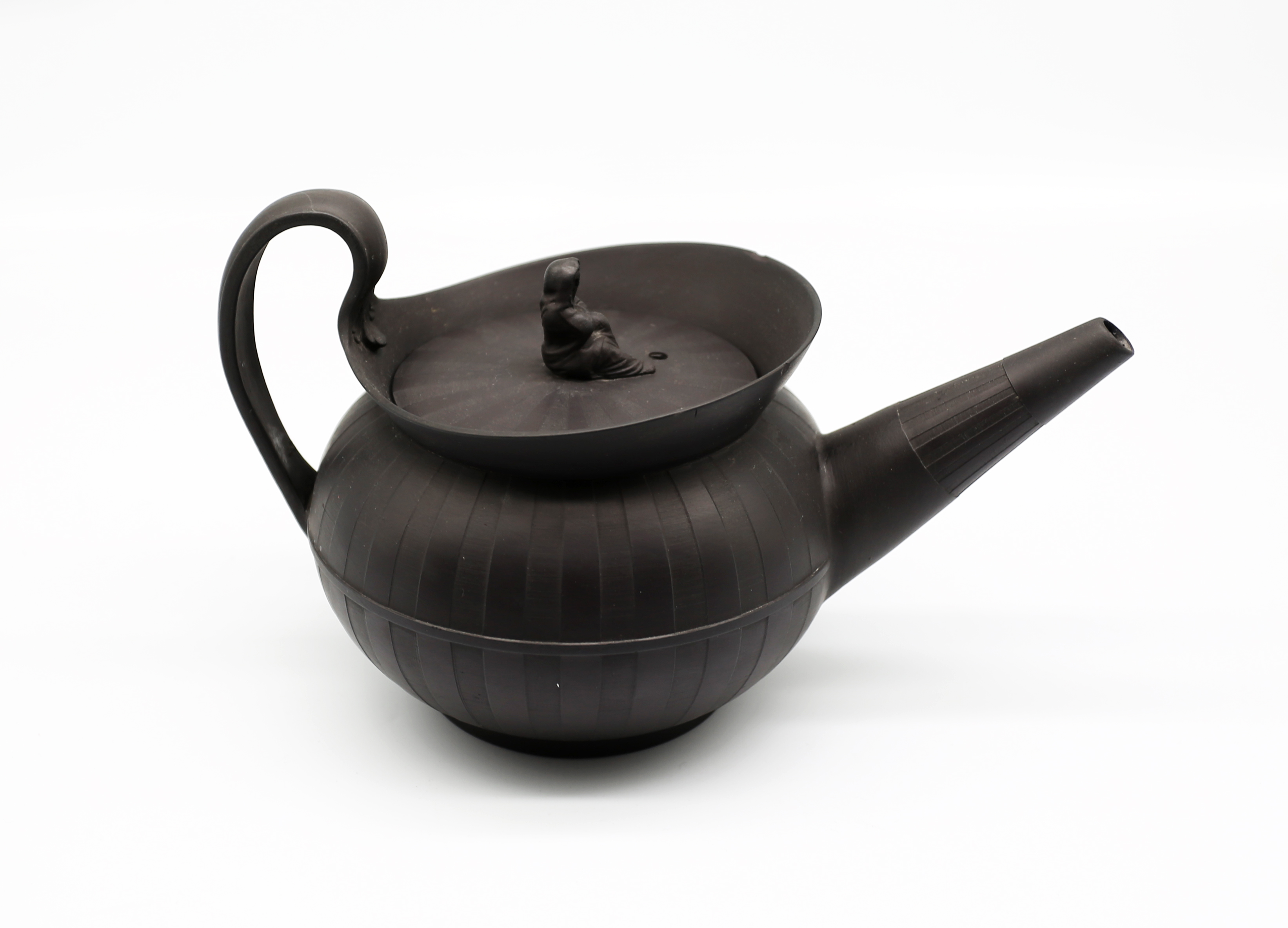 A Wedgwood black basalt teapot and cover with a flared lip.  The cover has a widow finial. - Image 3 of 16