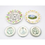Two pearlware child’s plates one with a classical swag border and a print of a country house,  and a