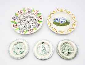 Two pearlware child’s plates one with a classical swag border and a print of a country house,  and a