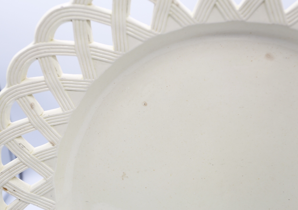 A large round creamware  platter with a basket weave rim  Circa 1780. Size. 35cm diameter. - Image 2 of 6