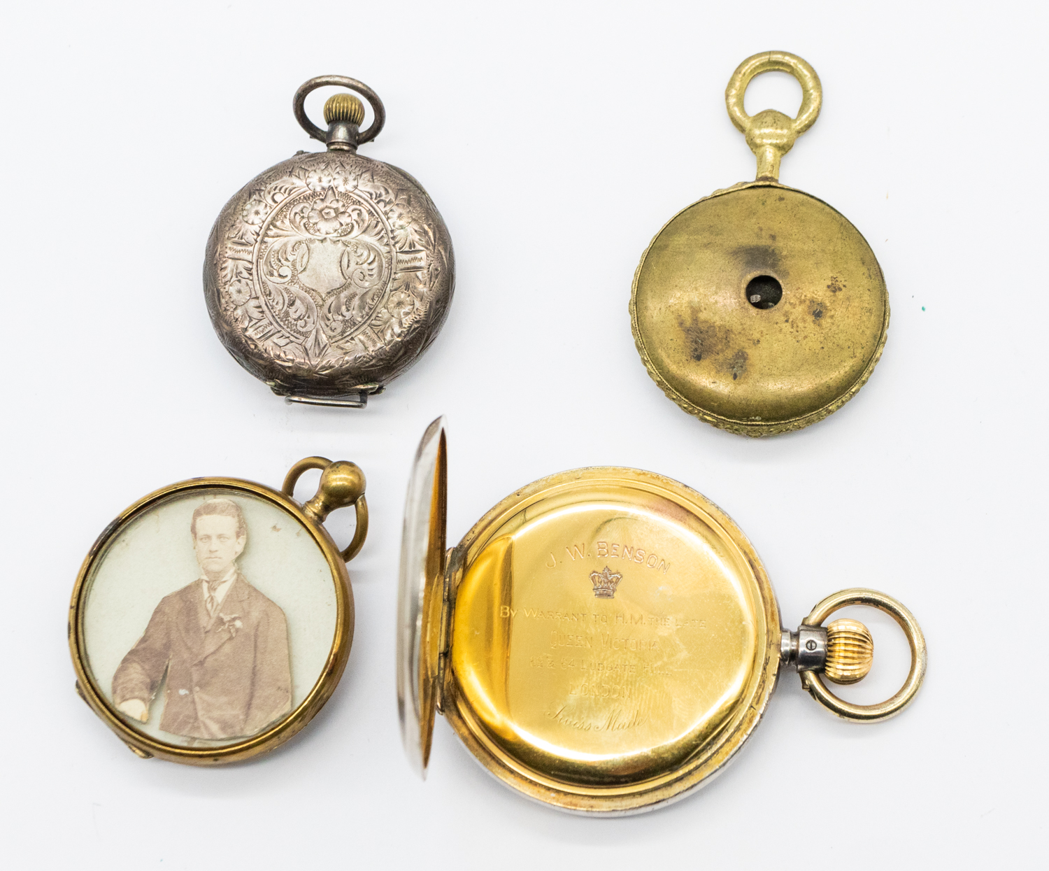A J.W Benson silver 935 hunter pocket watch, comprising a silvered dial with applied gilt numeral - Image 2 of 3