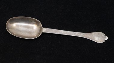 A William and Mary silver trefid spoon, the reverse bowl with reeded rat tail and slight planishing,