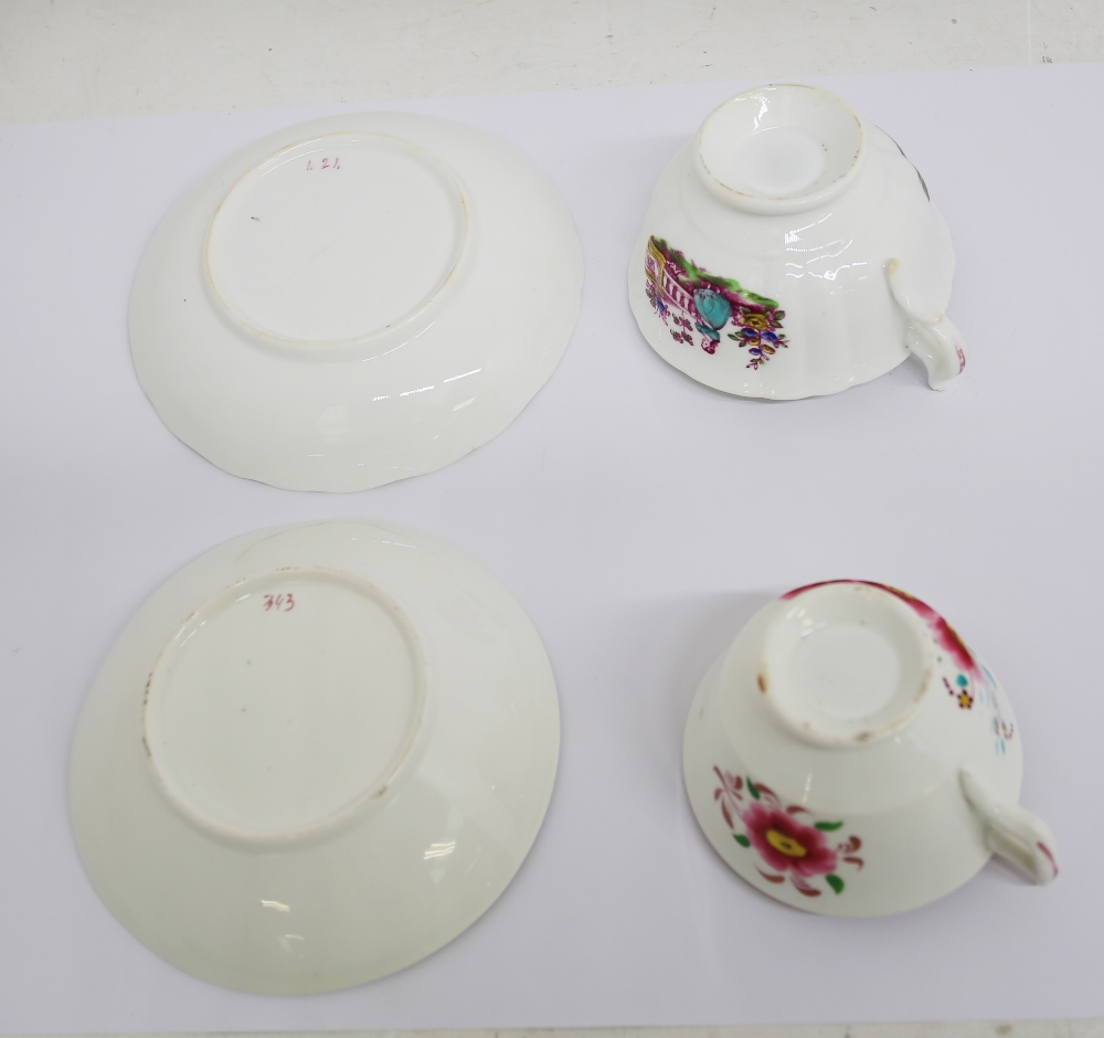 A small collection of 19th century cups, saucers and teapot. Various patterns and borders, all - Image 3 of 11