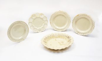 A small group of 18th century creamware, to include three plates with pierced borders, a lobed