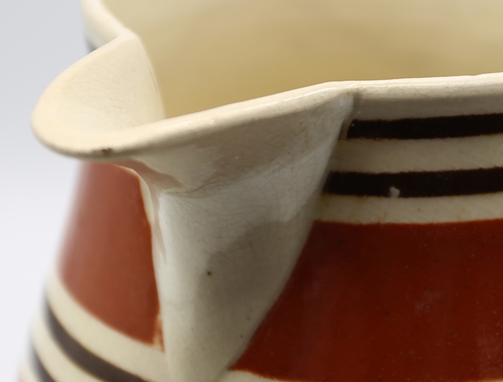 A creamware pedestal jug, with wide dark orange bands and narrow black bands  Circa 1800-1820. Size. - Image 9 of 9
