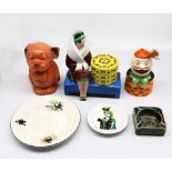 A small collection of mixed ceramics to include; a novelty Humpty Dumpty mechanical stamp licker,