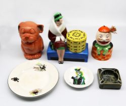 A small collection of mixed ceramics to include; a novelty Humpty Dumpty mechanical stamp licker,
