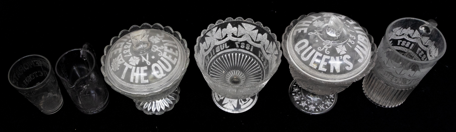A collection of late 19th Century moulded glass Royal commemorative bowls, pots, tankards, dishes - Image 2 of 5