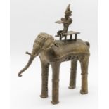 A late 19th/20th century West African (Ashanti/Akan) bronze elephant with rider, of abstract form