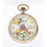 Ingersoll a  'Mickey Mouse' automation chrome cased pocket watch, circa 1940's, case approx 50mm