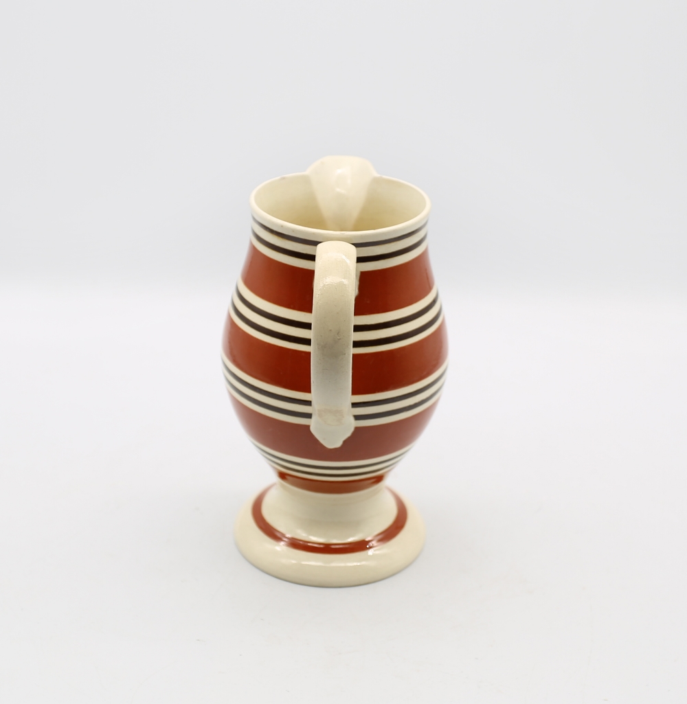 A creamware pedestal jug, with wide dark orange bands and narrow black bands  Circa 1800-1820. Size. - Image 4 of 9
