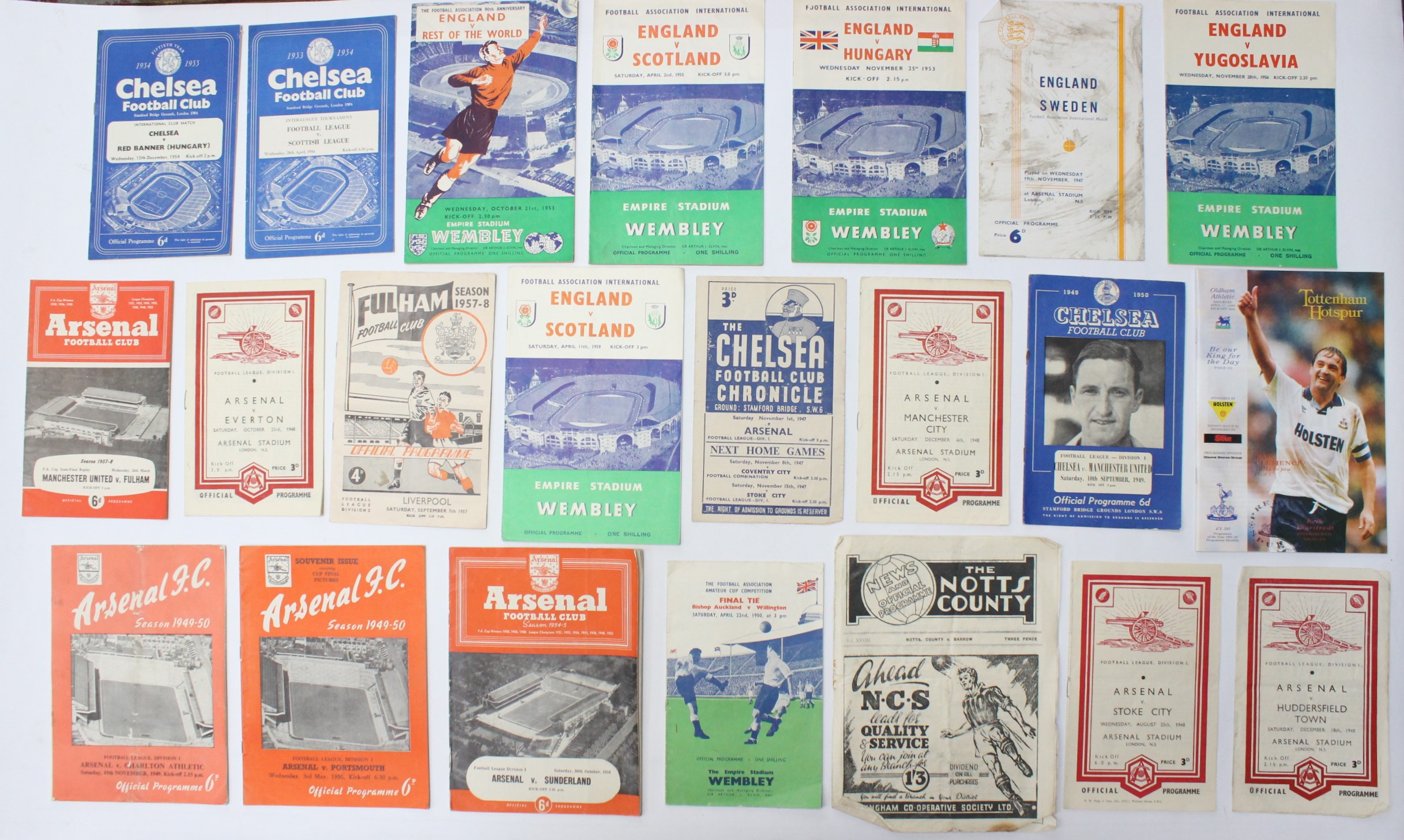Football: A collection of assorted football programmes, dating from 1947 to 1993. Including Arsenal,