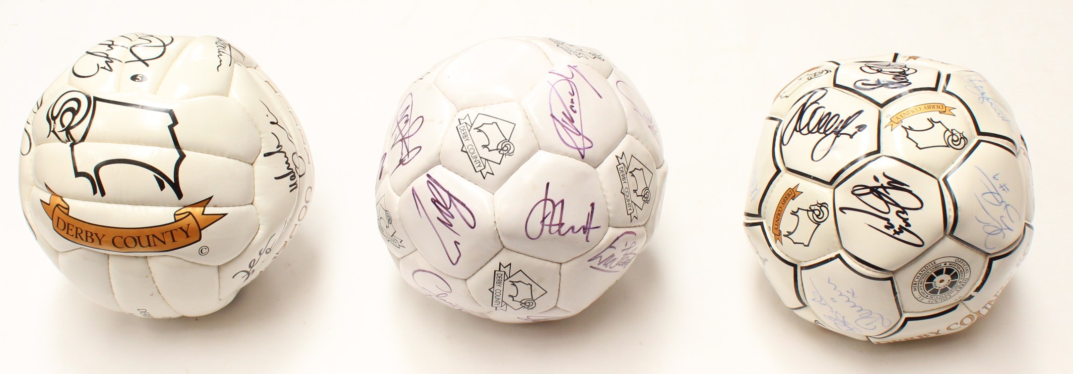 Derby County: A collection of three Derby County signed footballs, dating between 1990s and early