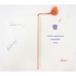 Football: A signed Anglo-American Sporting Club Menu, 17th October 1966, signed by both Bobby Moor
