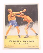 Boxing: A rare Joe Louis v. Max Baer, Yankee Stadium, New York, boxing programme, September 24th,