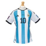 Argentina: An Argentina, match issued football shirt, issued to Lionel Messi for the 2022 FIFA World