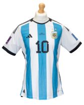 Argentina: An Argentina, match issued football shirt, issued to Lionel Messi for the 2022 FIFA World