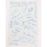 Rugby: A signed sheet of the New Zealand Rugby Touring Team 1955, containing twenty-eight signatures