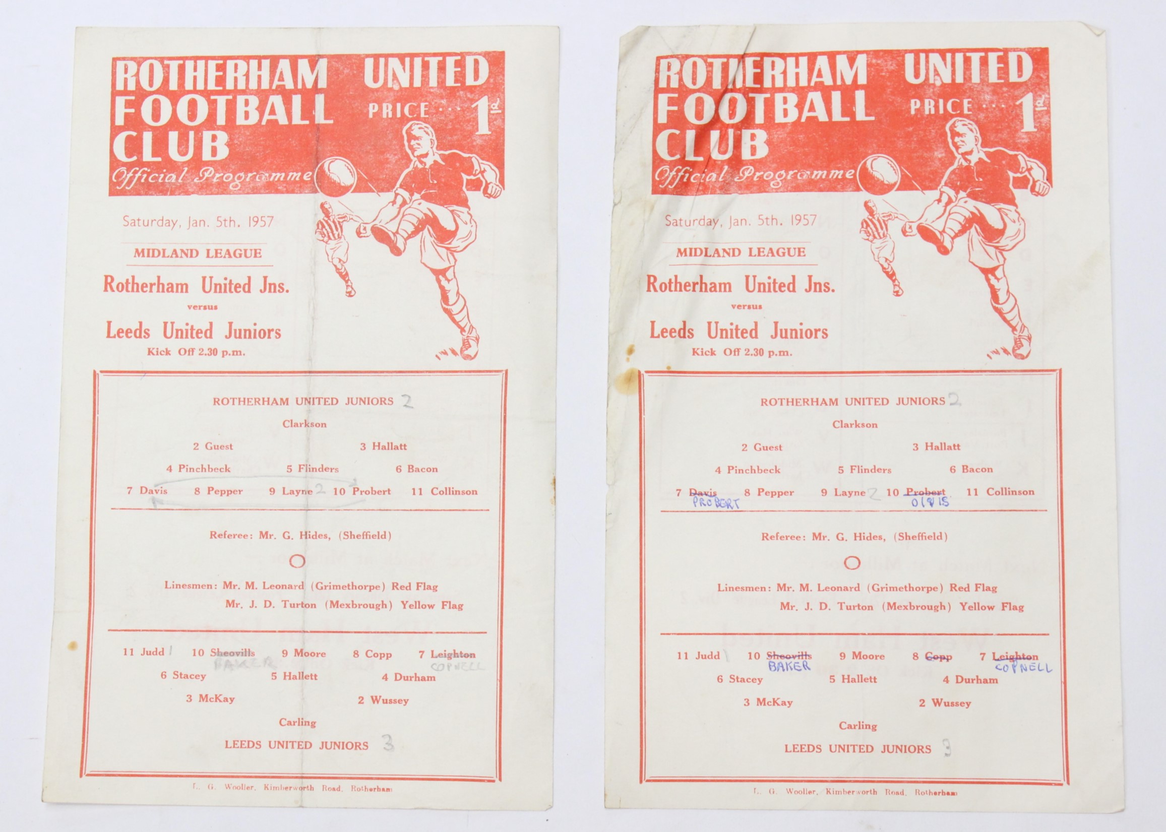 Rotherham United: A pair of Rotherham United Juniors v. Leeds United Juniors single-sheet match