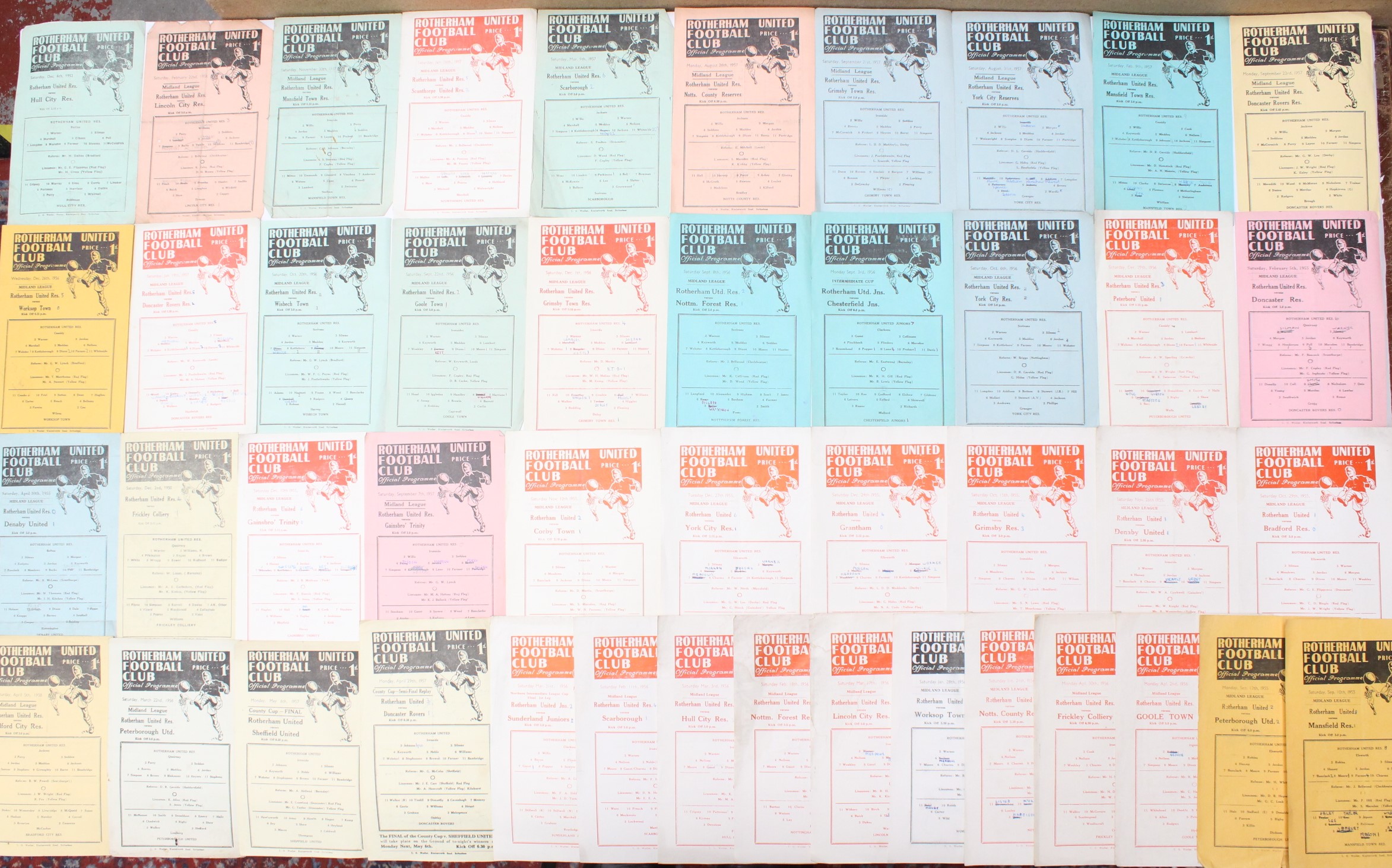 Rotherham United: A collection of approximately forty Rotherham United Reserves single-sheet