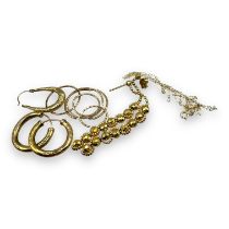 A collection of gold jewellery to include a pair of cultured pearl earrings in 18ct gold. Also