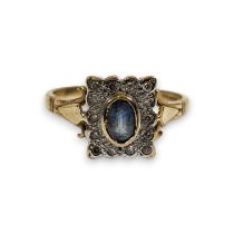 A 9ct gold sapphire and diamond set Art Deco style dress ring. Size Q. Gross weight approximately