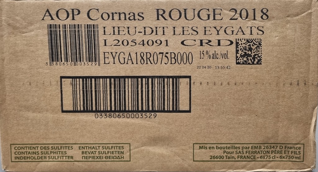 Ferraton Pere & Fils Cornas 'Les Eygats' 2018  - 6 Bottles Orignal Cardboard Crate Wines recently - Image 2 of 2