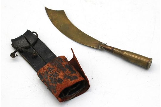 A post WWII horn / ebonised wooden handled kukri knife and one smaller version (other missing) in - Image 11 of 11