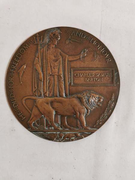 A WW1 Military Bronze Death Penny for 'Charles Samuel Barton'. (1)