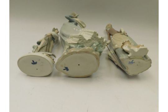 Three tall Lladro figures to include two young ladies and Don Coyote along with Lladro wallet and - Image 8 of 11