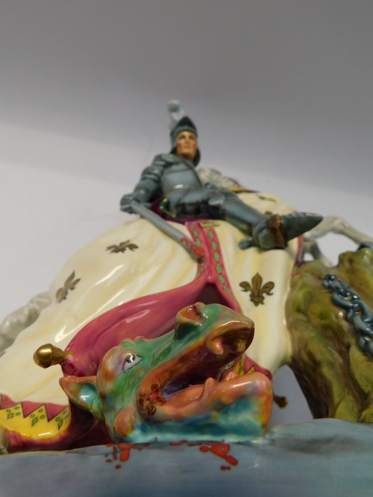 A Large Royal Doulton prestige Figure , St. George and the Dragon HN2856 , designed by W.K. Harper - Image 8 of 9