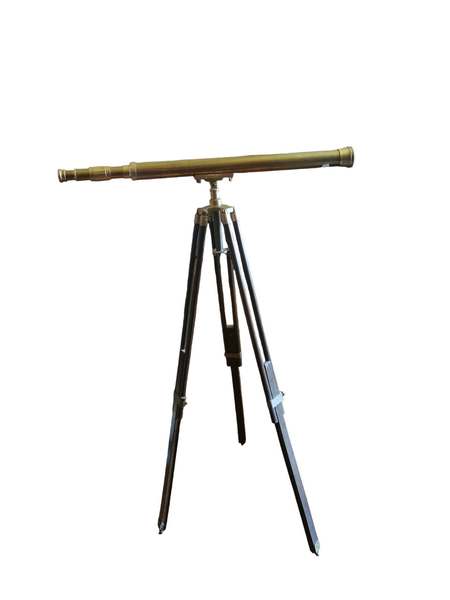 A 20th century adjustable brass telescope on tripod stand. 147cm high, telescope 100cm long. (1)