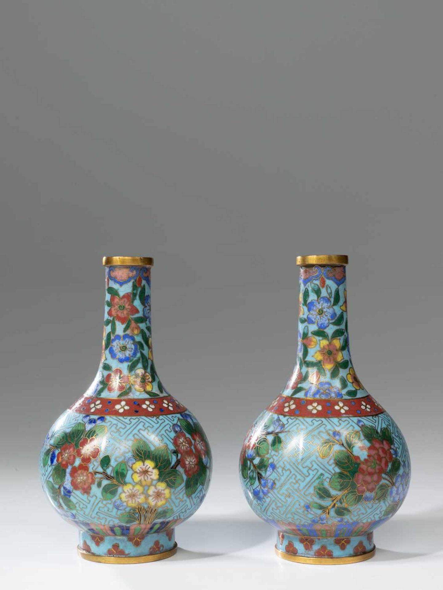(R) PAIR OF CHINESE CLOISONNE VASES