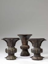 (R) THREE BRONZE GU TYPE VASES