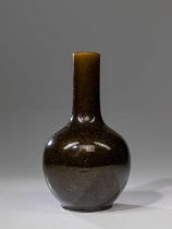 (R) Brown bulbous long neck vase