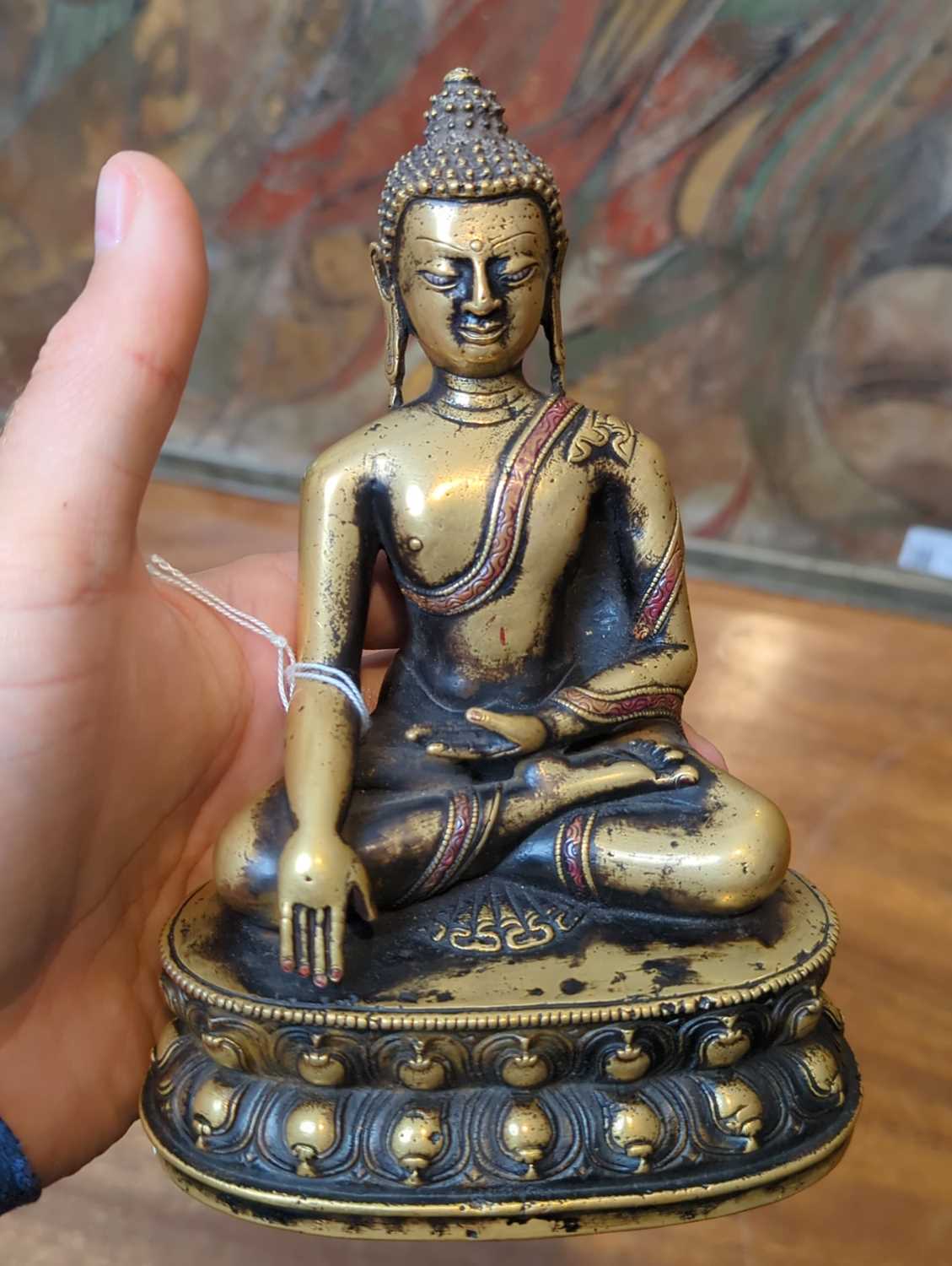 A LARGE SILVER AND COPPER INLAID BRONZE FIGURE OF SHAKYAMUNI BUDDHA, TIBET, 15TH CENTURY - Image 12 of 12