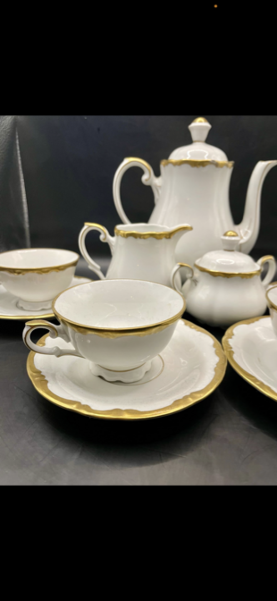 Tripitus 1800s German gold gilt and porcelain Complete Tea Set. One small chip on lid for the sugar  - Image 3 of 7