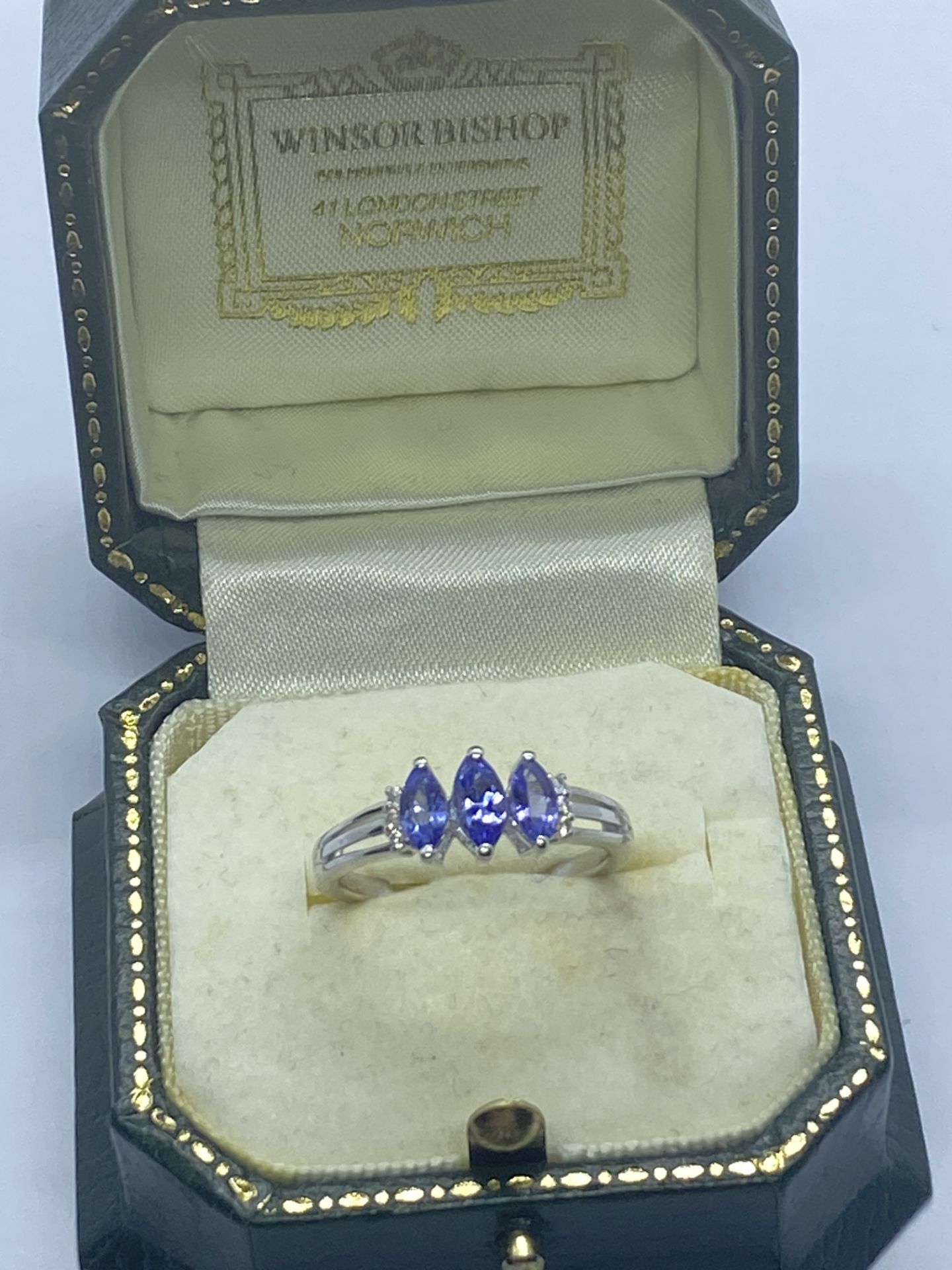 TANZANITE MULTI STONE RING SET IN WHITE METAL