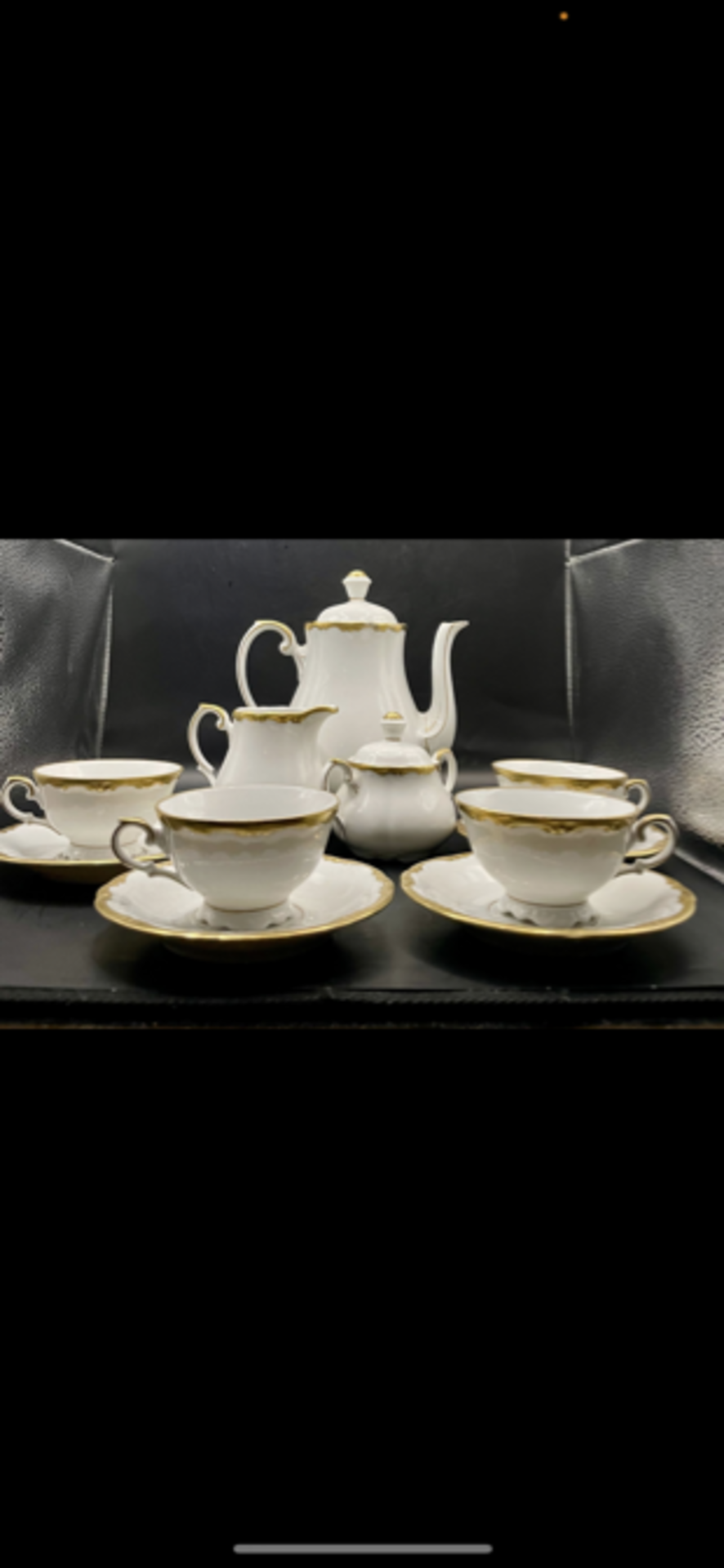 Tripitus 1800s German gold gilt and porcelain Complete Tea Set. One small chip on lid for the sugar  - Image 2 of 7