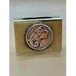 Lovely Rudyard Kipling 1865-1931 copper elephant on brass matchbox holder great little item.