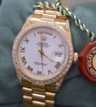 18K GOLD DIAMOND ROLEX DAY DATE REF. 18038 "PRESIDENT" 36MM WRIST WATCH (9****** SERIAL)