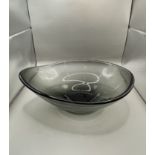 Lovely large Smokey black Murano/ Whitefriars Glass Bowl Centrepiece smooth design.