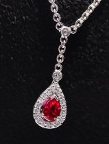 1.25CT RUBY & DIAMOND NECKLACE - 14K WHITE GOLD - 'DIAMONDS BY THE YARD' CHAIN