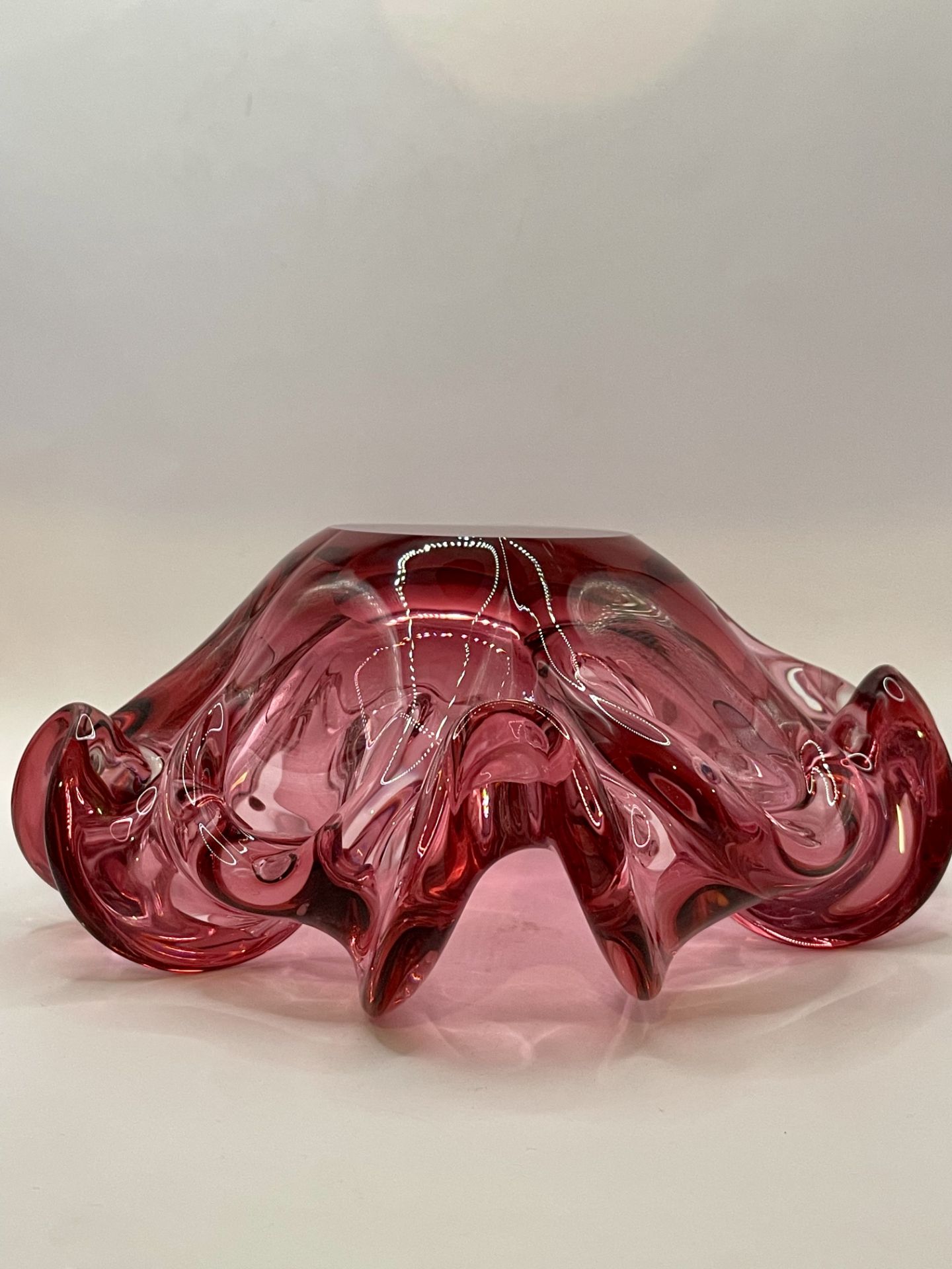 VETRI MURANO GLASS SOMMERSO CENTREPIECE BOWL RUFFLED CRANBERRY ITALY 1950'S - Image 17 of 18